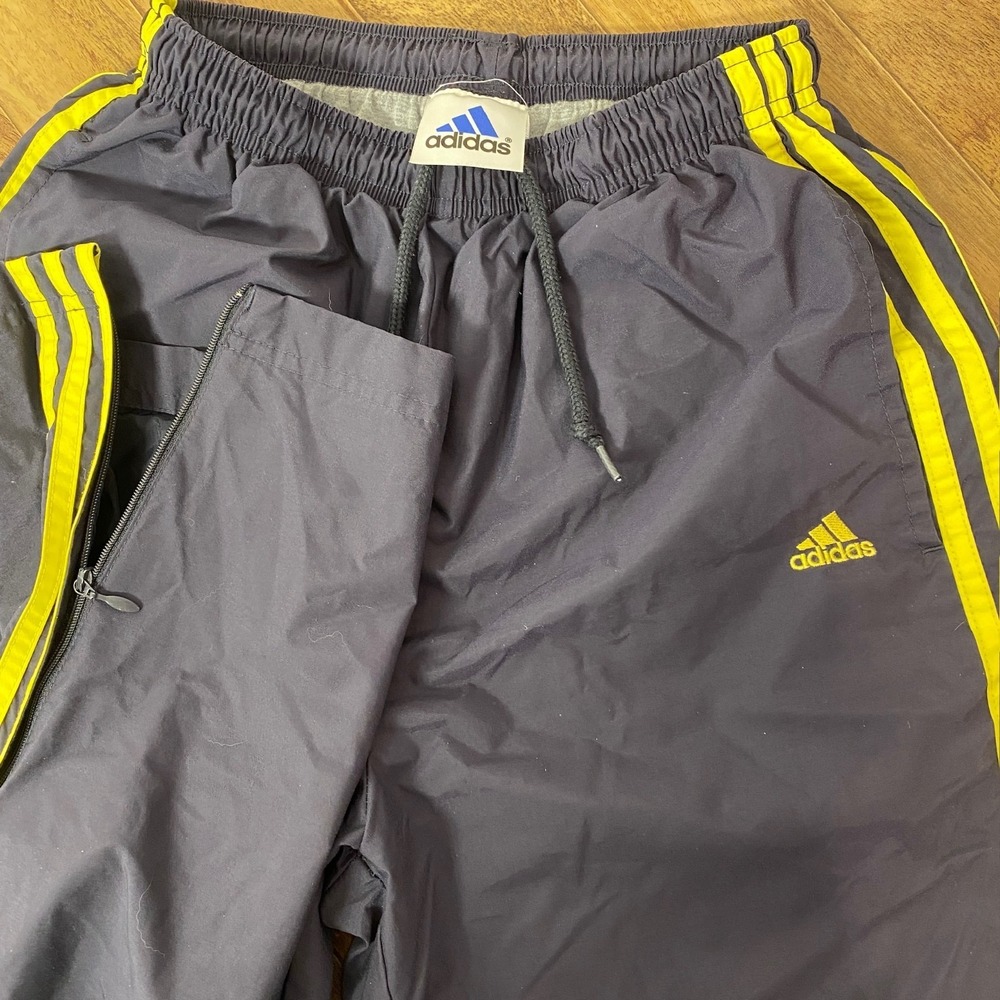 Vintage 90s Y2K Adidas Windbreaker Track Pants Mens S Navy Blue Yellow Striped